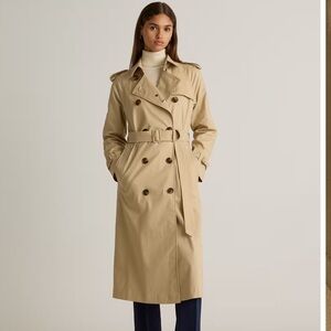 Quince Khaki Double-Breasted Long Trench Coat